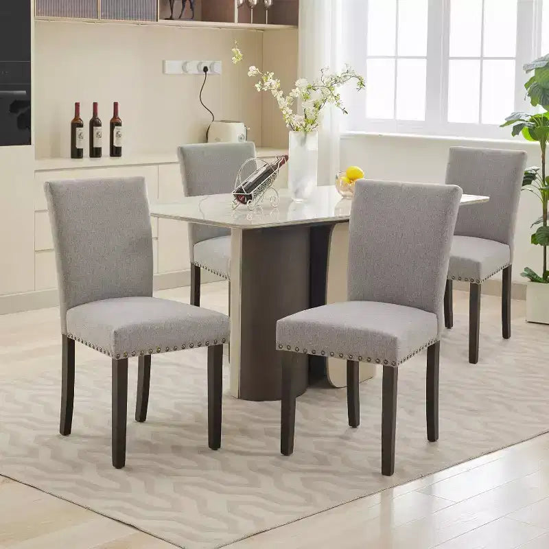 Acekool Sedie da Pranzo Imbottite Set da 2, con Borchie Decorative, Robuste Gambe in Legno, Sedie d'Accento in Tessuto per Sala da Pranzo e Cucina