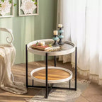 Maxax 2-Tier End Table with Storage, Glass Tray Top Frame Side Table for Bedroom Home Decor, Patio