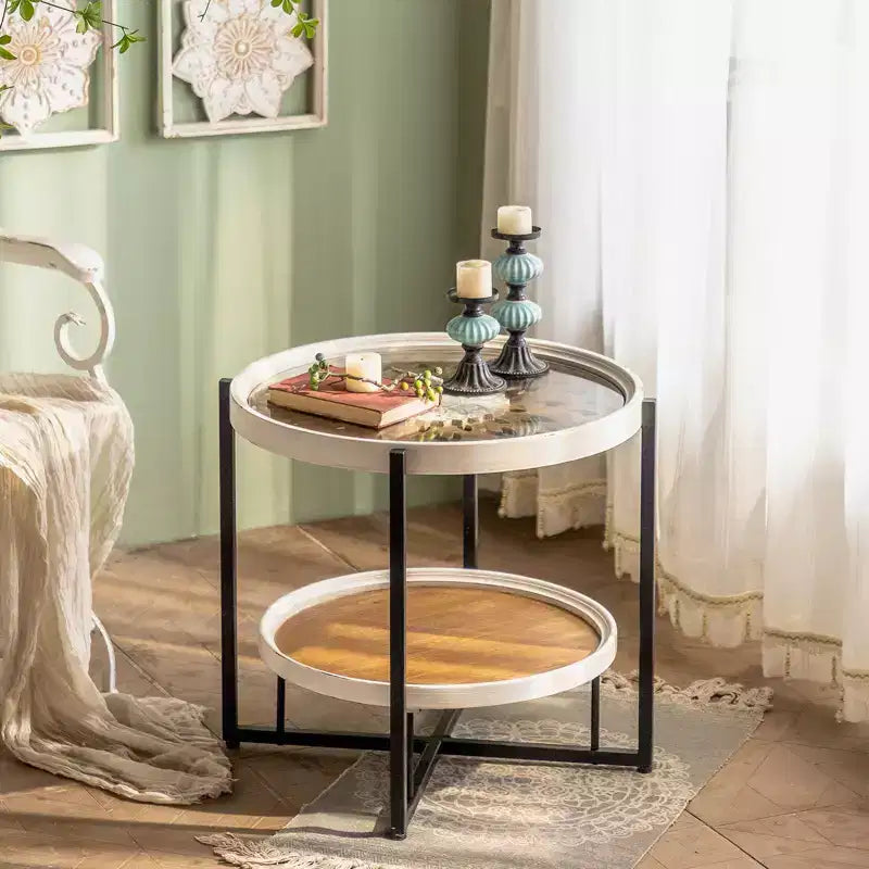 Maxax 2-Tier End Table with Storage, Glass Tray Top Frame Side Table for Bedroom Home Decor, Patio