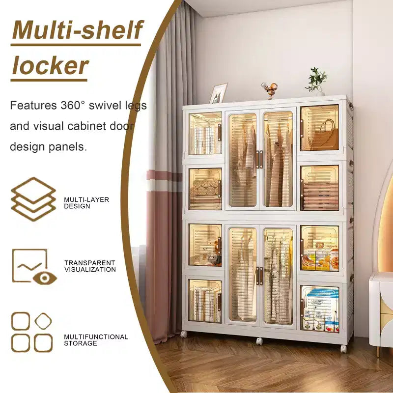 CLIHOME Armadio Portatile Organizer per Vestiti, Cassettiera, Armadietto Contenitore con 12 Ante Magnetiche - 12 Scomparti e 2 Aste Appendiabiti