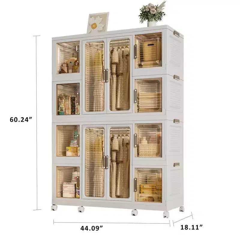 CLIHOME Armadio Portatile Organizer per Vestiti, Cassettiera, Armadietto Contenitore con 12 Ante Magnetiche - 12 Scomparti e 2 Aste Appendiabiti
