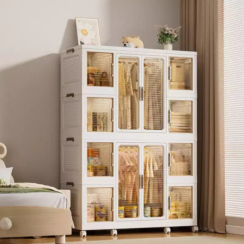 CLIHOME Armadio Portatile Organizer per Vestiti, Cassettiera, Armadietto Contenitore con 12 Ante Magnetiche - 12 Scomparti e 2 Aste Appendiabiti