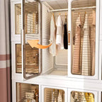 CLIHOME Armadio Portatile Organizer per Vestiti, Cassettiera, Armadietto Contenitore con 12 Ante Magnetiche - 12 Scomparti e 2 Aste Appendiabiti