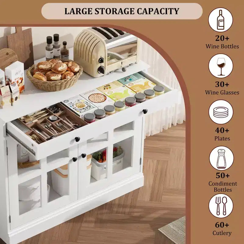 Credenze a Buffet con Anta in Vetro, Credenza da 35,4" con Cassetto Contenitore, Design Adattabile