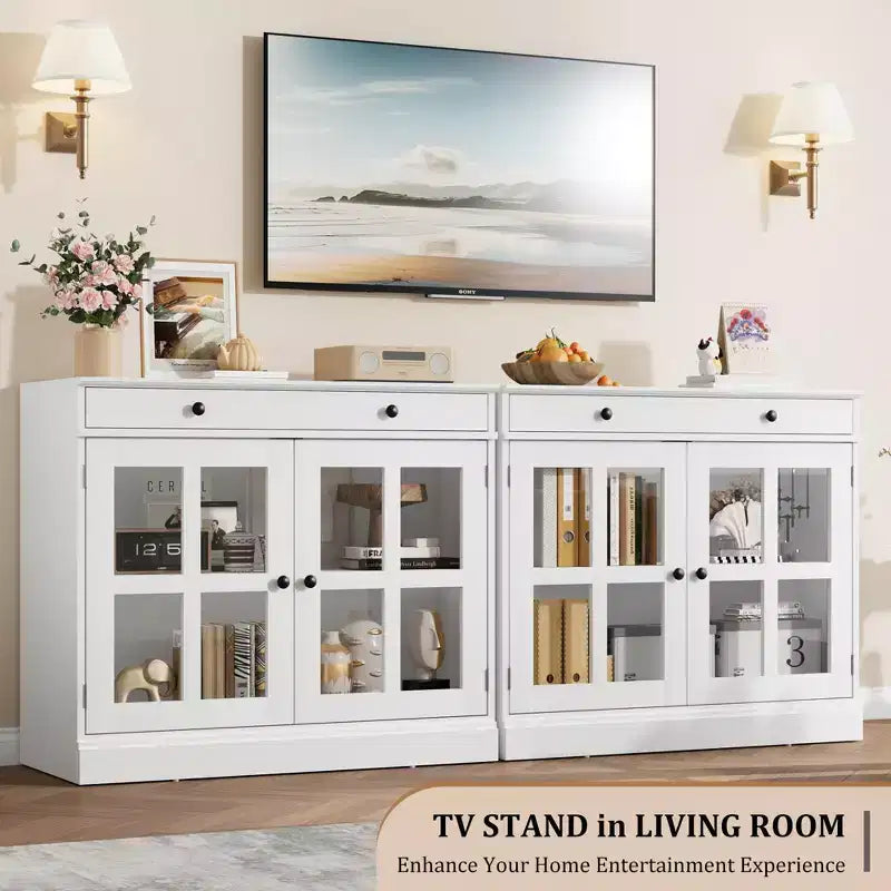 Credenze a Buffet con Anta in Vetro, Credenza da 35,4" con Cassetto Contenitore, Design Adattabile