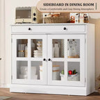 Credenze a Buffet con Anta in Vetro, Credenza da 35,4" con Cassetto Contenitore, Design Adattabile