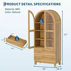 Acekool Armadietto Dispensa ad Arco in Stile Rustico, Mobile Credenza da Cucina Alto con Cassetti, Ripiani Regolabili e Ante in Acrilico, Rovere Chiaro