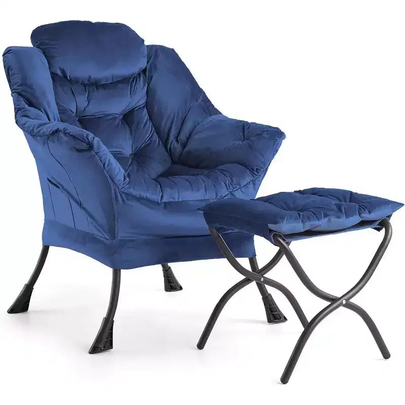 Set da 2 Poltrone Lounge Acekool con Ottomano - Poltrona Relax Moderna con Tasca Laterale, Schienale e Poggiapiedi di Supporto
