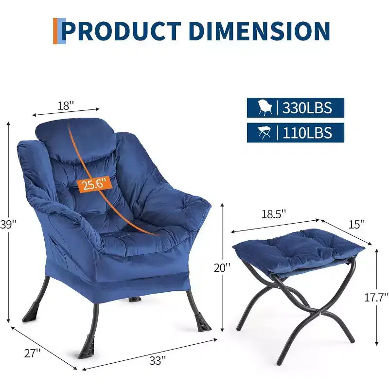 Set da 2 Poltrone Lounge Acekool con Ottomano - Poltrona Relax Moderna con Tasca Laterale, Schienale e Poggiapiedi di Supporto