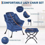 Set da 2 Poltrone Lounge Acekool con Ottomano - Poltrona Relax Moderna con Tasca Laterale, Schienale e Poggiapiedi di Supporto