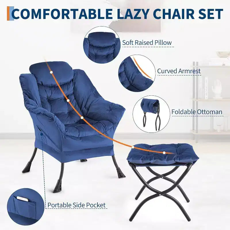 Set da 2 Poltrone Lounge Acekool con Ottomano - Poltrona Relax Moderna con Tasca Laterale, Schienale e Poggiapiedi di Supporto