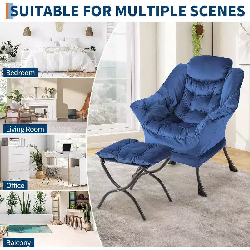 Set da 2 Poltrone Lounge Acekool con Ottomano - Poltrona Relax Moderna con Tasca Laterale, Schienale e Poggiapiedi di Supporto
