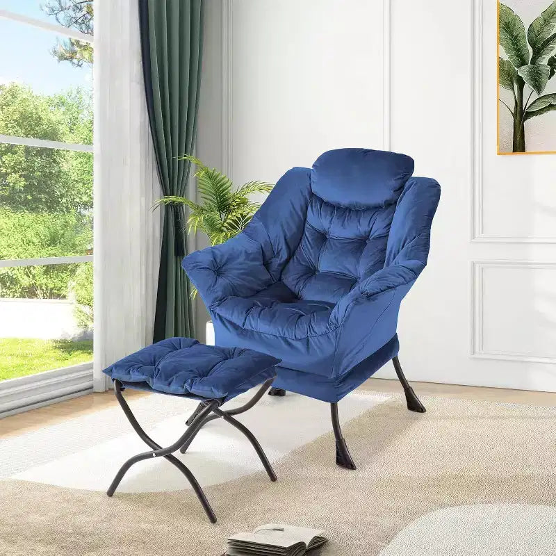 Set da 2 Poltrone Lounge Acekool con Ottomano - Poltrona Relax Moderna con Tasca Laterale, Schienale e Poggiapiedi di Supporto