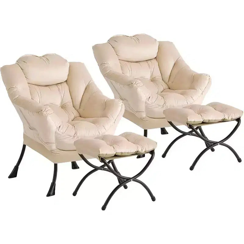 Set da 2 Poltrone Lounge Acekool con Ottomano - Poltrona Relax Moderna con Tasca Laterale, Schienale e Poggiapiedi di Supporto