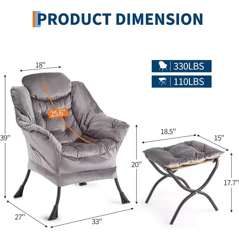 Set da 2 Poltrone Lounge Acekool con Ottomano - Poltrona Relax Moderna con Tasca Laterale, Schienale e Poggiapiedi di Supporto