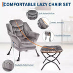 Set da 2 Poltrone Lounge Acekool con Ottomano - Poltrona Relax Moderna con Tasca Laterale, Schienale e Poggiapiedi di Supporto