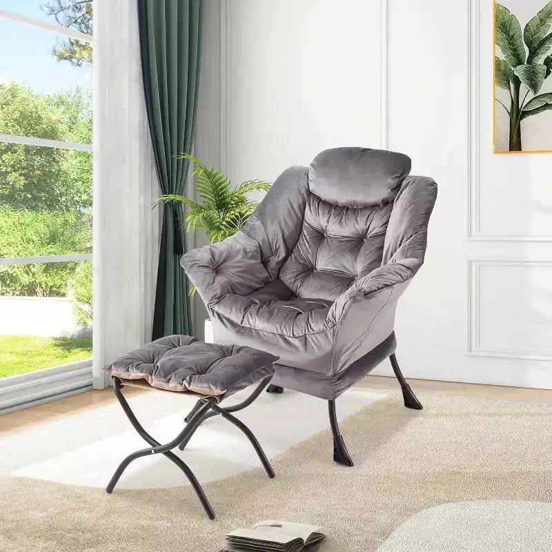 Set da 2 Poltrone Lounge Acekool con Ottomano - Poltrona Relax Moderna con Tasca Laterale, Schienale e Poggiapiedi di Supporto