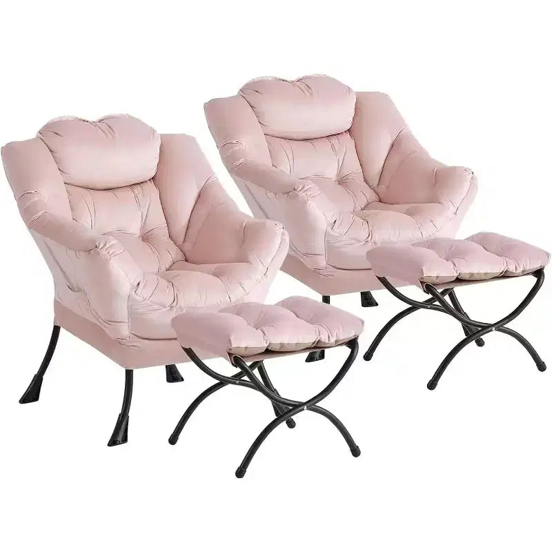 Set da 2 Poltrone Lounge Acekool con Ottomano - Poltrona Relax Moderna con Tasca Laterale, Schienale e Poggiapiedi di Supporto