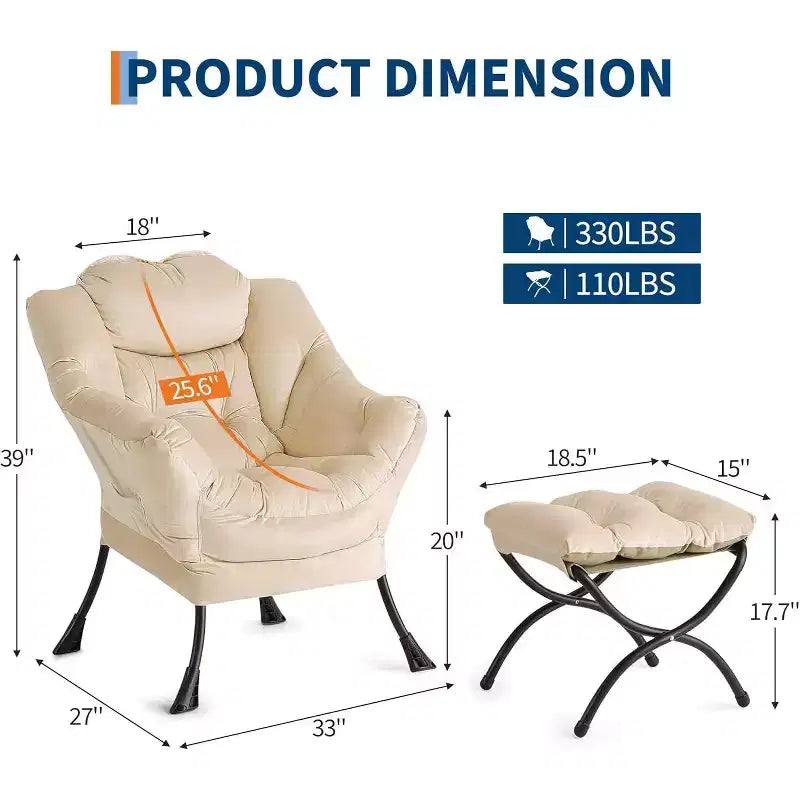 Set da 2 Poltrone Lounge Acekool con Ottomano - Poltrona Relax Moderna con Tasca Laterale, Schienale e Poggiapiedi di Supporto