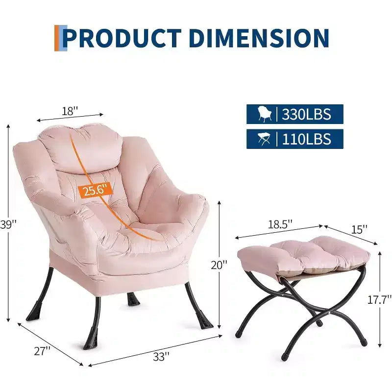 Set da 2 Poltrone Lounge Acekool con Ottomano - Poltrona Relax Moderna con Tasca Laterale, Schienale e Poggiapiedi di Supporto