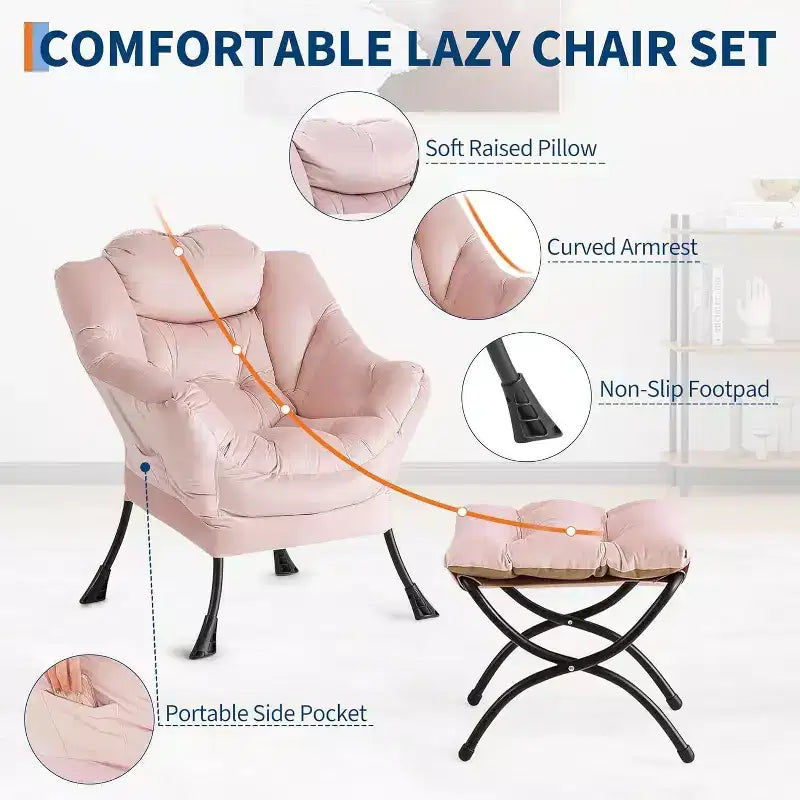 Set da 2 Poltrone Lounge Acekool con Ottomano - Poltrona Relax Moderna con Tasca Laterale, Schienale e Poggiapiedi di Supporto
