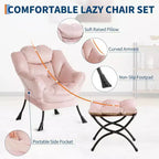 Set da 2 Poltrone Lounge Acekool con Ottomano - Poltrona Relax Moderna con Tasca Laterale, Schienale e Poggiapiedi di Supporto