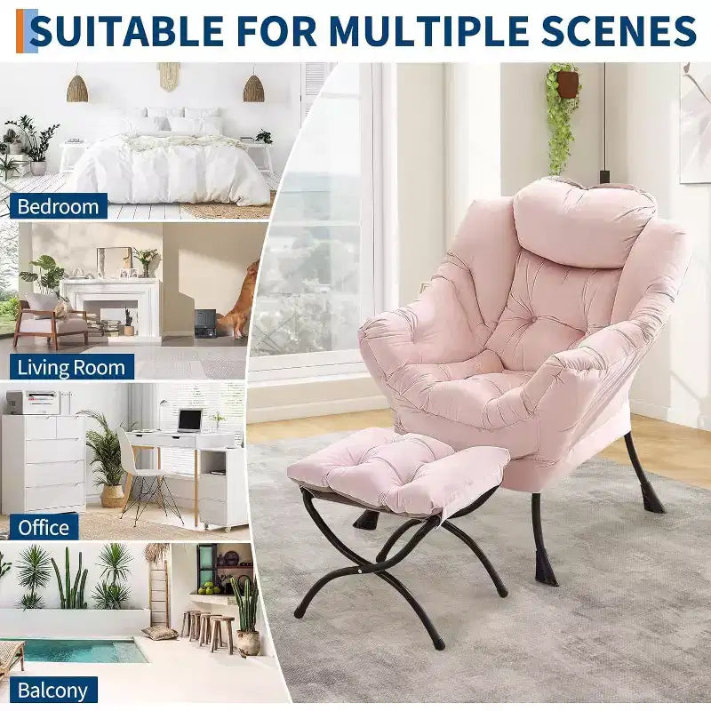 Set da 2 Poltrone Lounge Acekool con Ottomano - Poltrona Relax Moderna con Tasca Laterale, Schienale e Poggiapiedi di Supporto