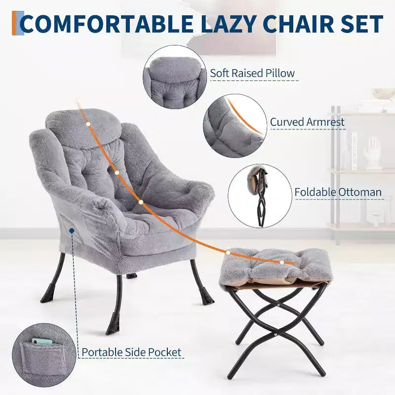 Set da 2 Poltrone Lounge Acekool con Ottomano - Poltrona Relax Moderna con Tasca Laterale, Schienale e Poggiapiedi di Supporto