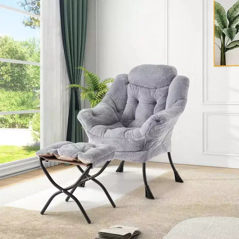 Set da 2 Poltrone Lounge Acekool con Ottomano - Poltrona Relax Moderna con Tasca Laterale, Schienale e Poggiapiedi di Supporto