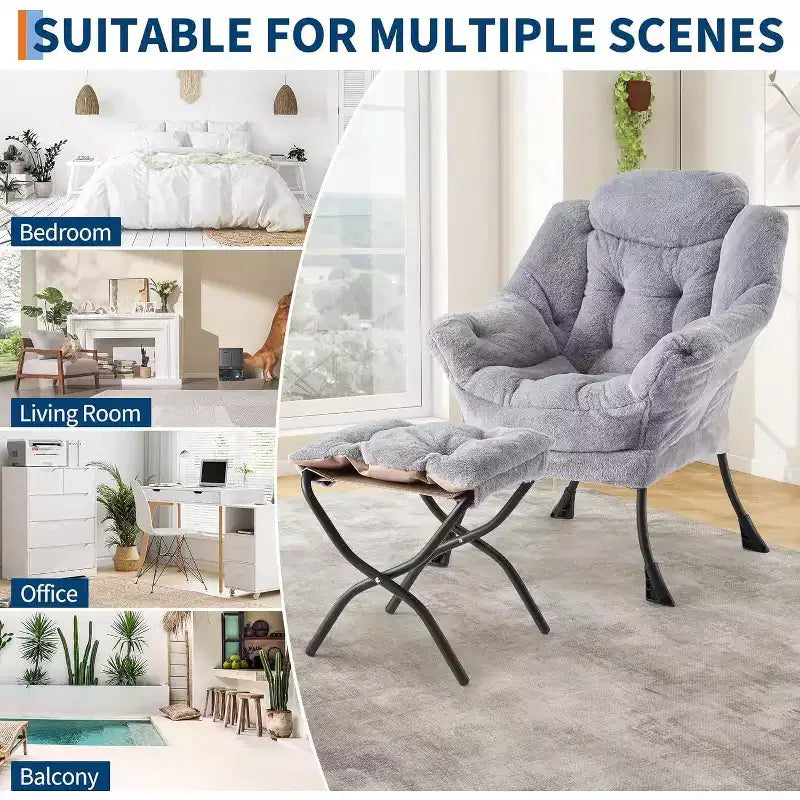 Set da 2 Poltrone Lounge Acekool con Ottomano - Poltrona Relax Moderna con Tasca Laterale, Schienale e Poggiapiedi di Supporto
