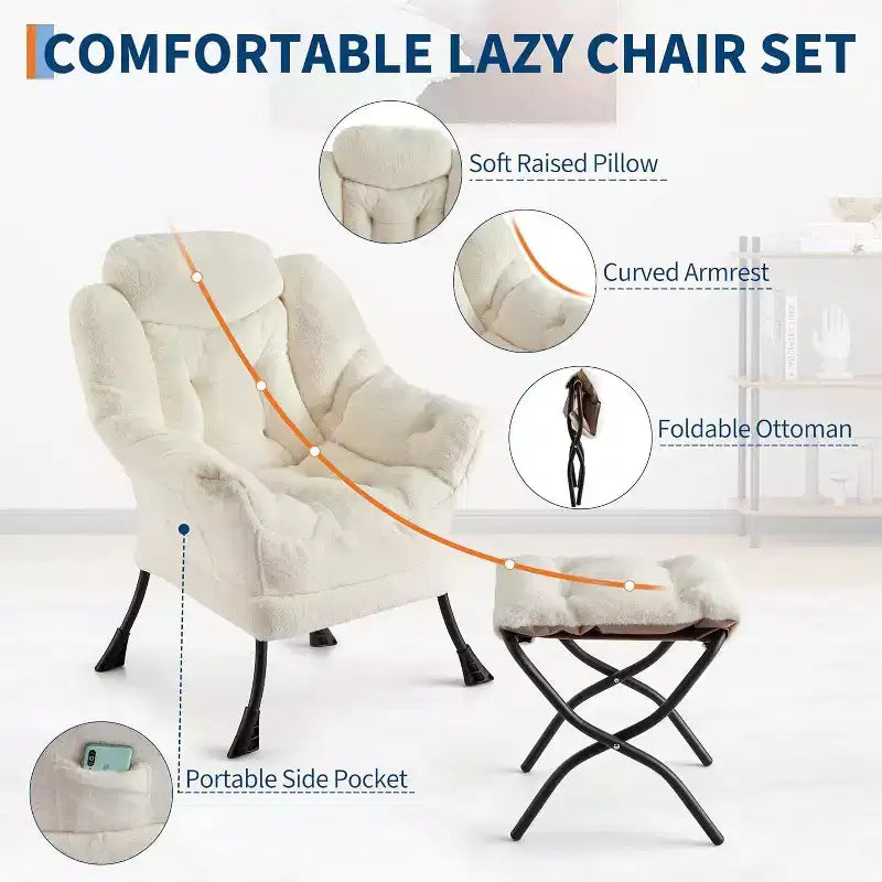 Set da 2 Poltrone Lounge Acekool con Ottomano - Poltrona Relax Moderna con Tasca Laterale, Schienale e Poggiapiedi di Supporto