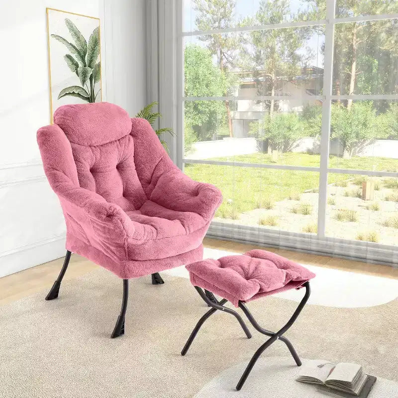 Set da 2 Poltrone Lounge Acekool con Ottomano - Poltrona Relax Moderna con Tasca Laterale, Schienale e Poggiapiedi di Supporto