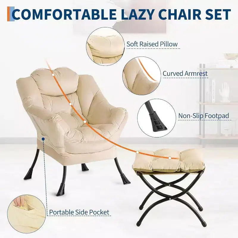 Set da 2 Poltrone Lounge Acekool con Ottomano - Poltrona Relax Moderna con Tasca Laterale, Schienale e Poggiapiedi di Supporto
