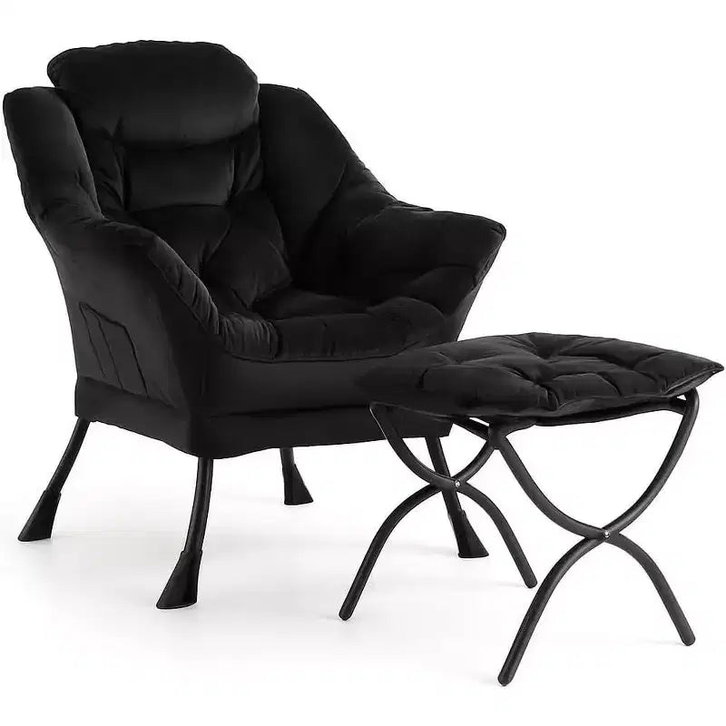 Set da 2 Poltrone Lounge Acekool con Ottomano - Poltrona Relax Moderna con Tasca Laterale, Schienale e Poggiapiedi di Supporto