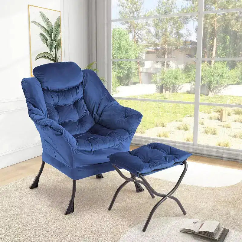 Set da 2 Poltrone Lounge Acekool con Ottomano - Poltrona Relax Moderna con Tasca Laterale, Schienale e Poggiapiedi di Supporto