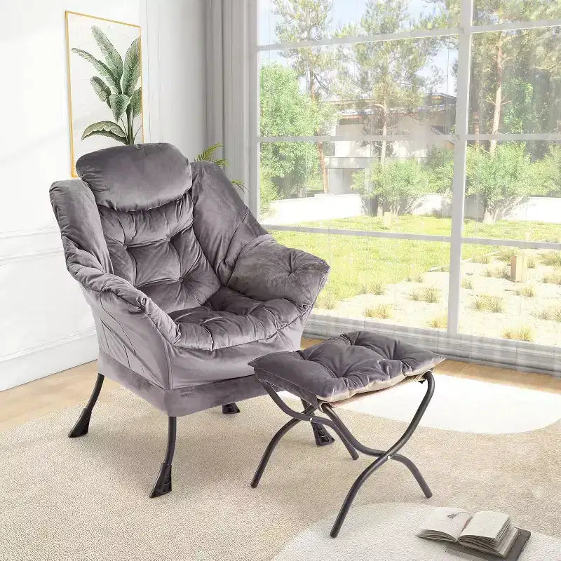 Set da 2 Poltrone Lounge Acekool con Ottomano - Poltrona Relax Moderna con Tasca Laterale, Schienale e Poggiapiedi di Supporto