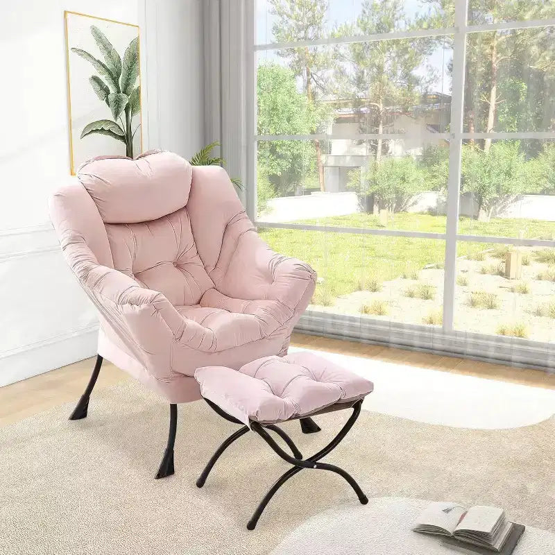Set da 2 Poltrone Lounge Acekool con Ottomano - Poltrona Relax Moderna con Tasca Laterale, Schienale e Poggiapiedi di Supporto