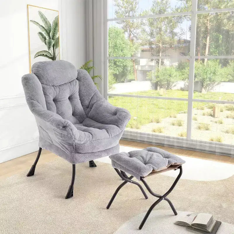 Set da 2 Poltrone Lounge Acekool con Ottomano - Poltrona Relax Moderna con Tasca Laterale, Schienale e Poggiapiedi di Supporto