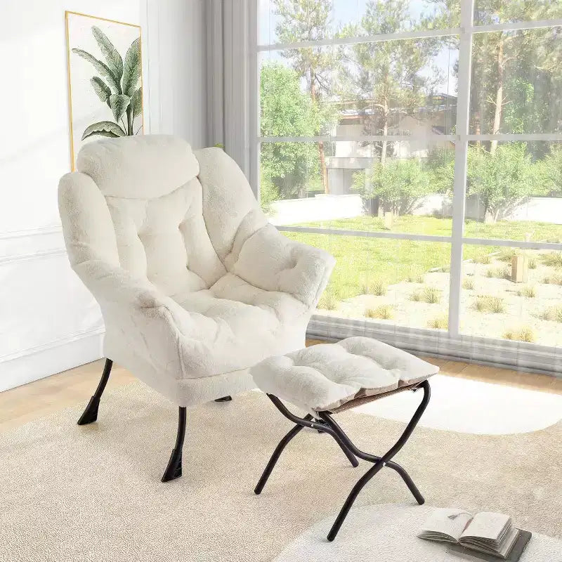 Set da 2 Poltrone Lounge Acekool con Ottomano - Poltrona Relax Moderna con Tasca Laterale, Schienale e Poggiapiedi di Supporto
