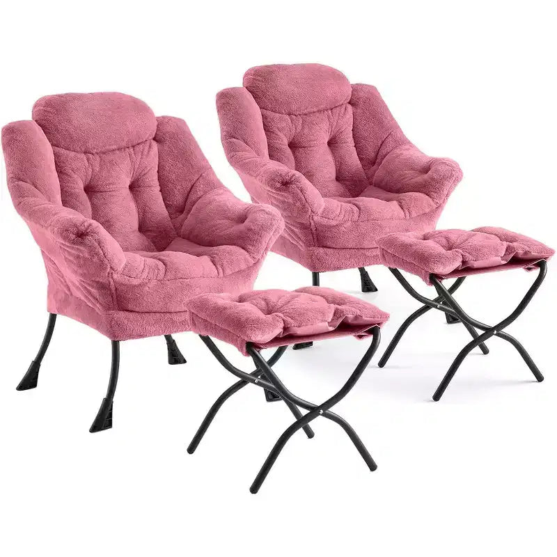 Set da 2 Poltrone Lounge Acekool con Ottomano - Poltrona Relax Moderna con Tasca Laterale, Schienale e Poggiapiedi di Supporto