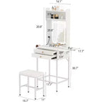 Acekool Mini Specchiera per Trucco con Specchio Illuminato, Pannello Laterale Pieghevole, Supporto per Asciugacapelli, 2 Cassetti, Tavolo da Toeletta Compatto per Piccoli Spazi