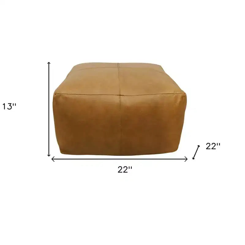HomeRoots Pouf/Ottoman 22" in Vera Pelle Marrone