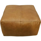 HomeRoots Pouf/Ottoman 22" in Vera Pelle Marrone