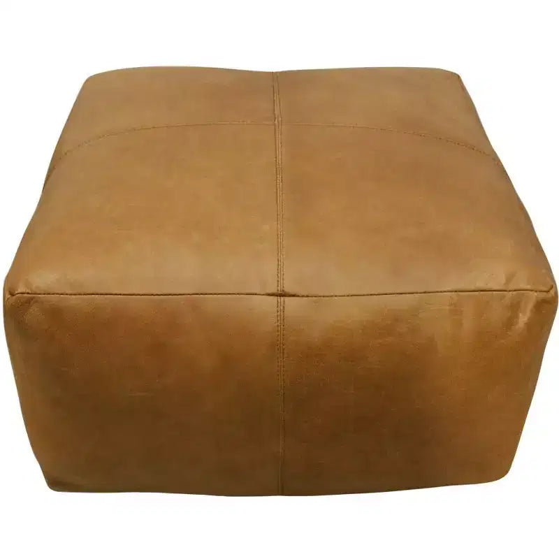 HomeRoots Pouf/Ottoman 22" in Vera Pelle Marrone