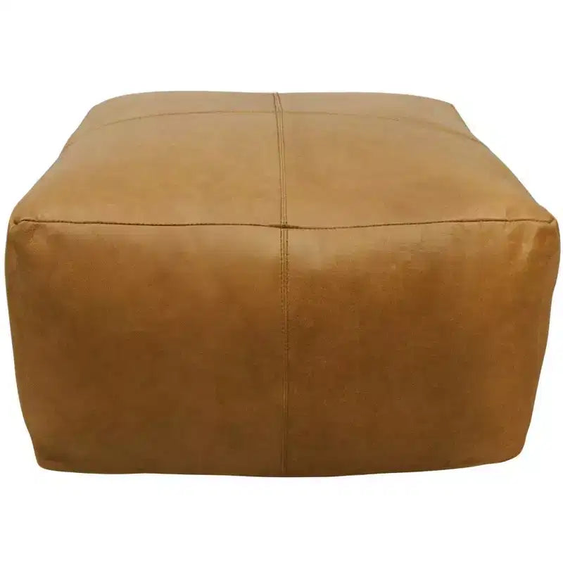 HomeRoots Pouf/Ottoman 22" in Vera Pelle Marrone