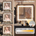 Acekool Scrivania da trucco con specchio LED, stazione di ricarica, 2 cassetti, sgabello contenitore, illuminazione a 3 colori, tavolino da trucco piccolo, bianco nero