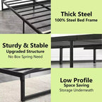Telaio Letto Basso, Telaio Letto a Piattaforma in Metallo Misura California King da 6 Pollici con Design ad Arco, Telaio Letto Robusto, Nessuna Rete a Molle Necessaria, Nero