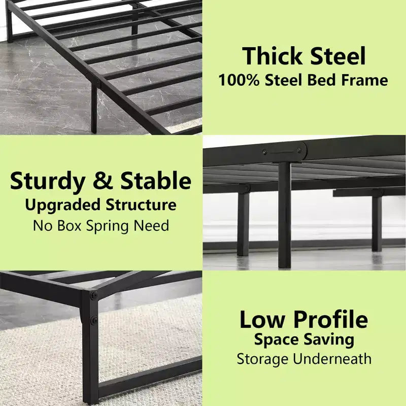 Telaio Letto Basso, Telaio Letto a Piattaforma in Metallo Misura California King da 6 Pollici con Design ad Arco, Telaio Letto Robusto, Nessuna Rete a Molle Necessaria, Nero