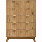 Wood Chest of Drawers, 5 Drawer Waveform Fluted Panel Dresser, Modern Dressers for Storage Drawers Clothes, for Living Room, Kids Bedroom