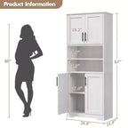 Dispensa da Cucina, Armadio a 4 Ante con Supporto per Microonde e Cassetto, Ripiano Regolabile, Grigio